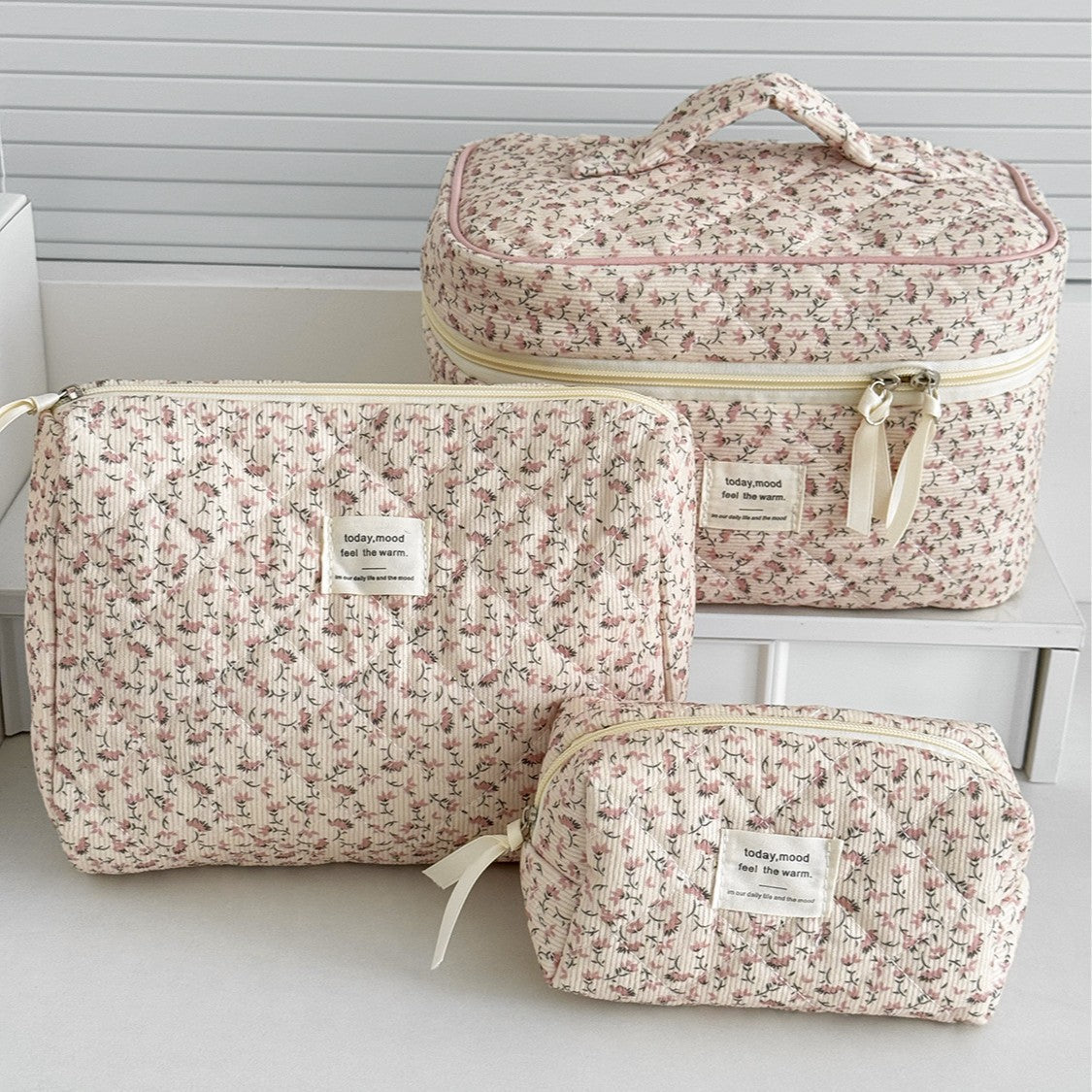 Multifunctional Corduroy Floral Bag – Cosmetic Bag, Clutch & Octagonal Styles