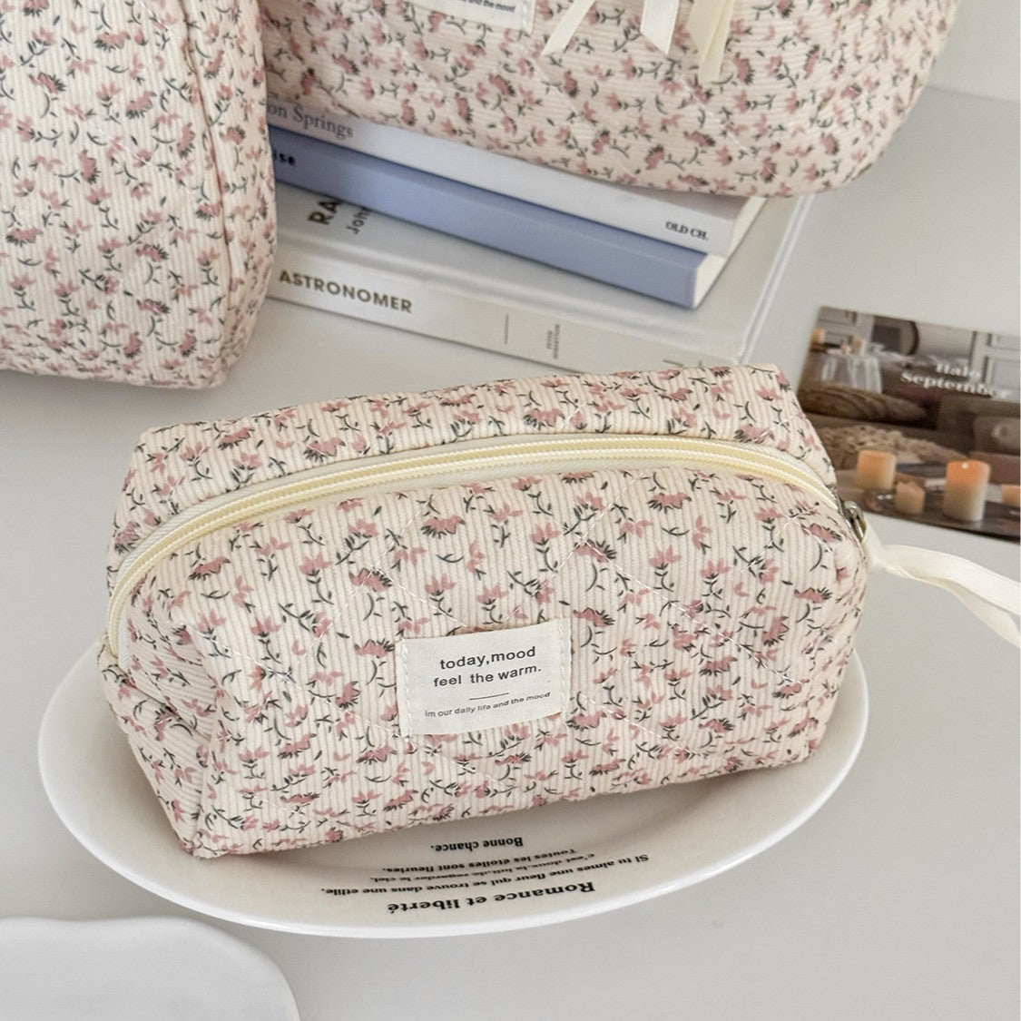 Multifunctional Corduroy Floral Bag – Cosmetic Bag, Clutch & Octagonal Styles