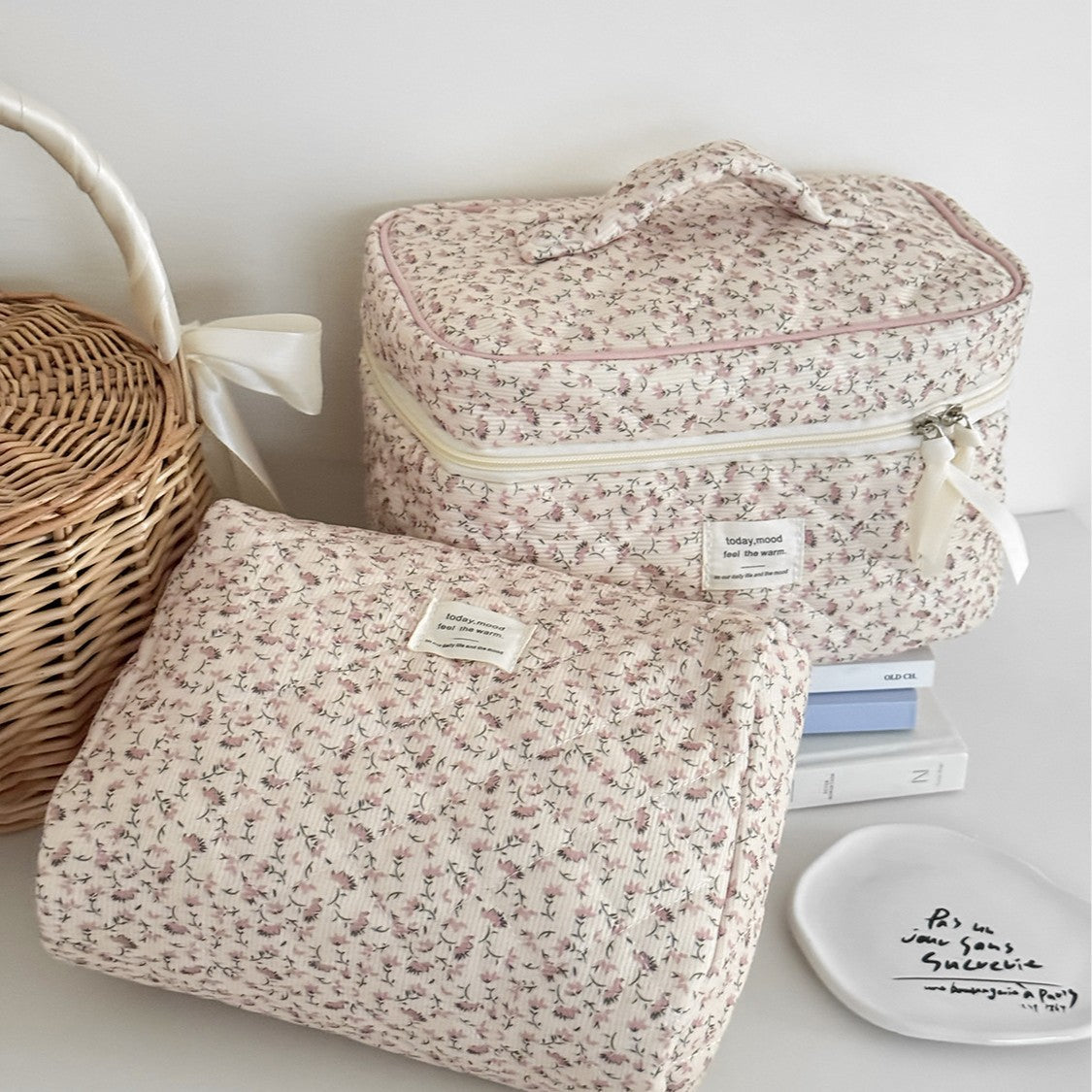 Multifunctional Corduroy Floral Bag – Cosmetic Bag, Clutch & Octagonal Styles