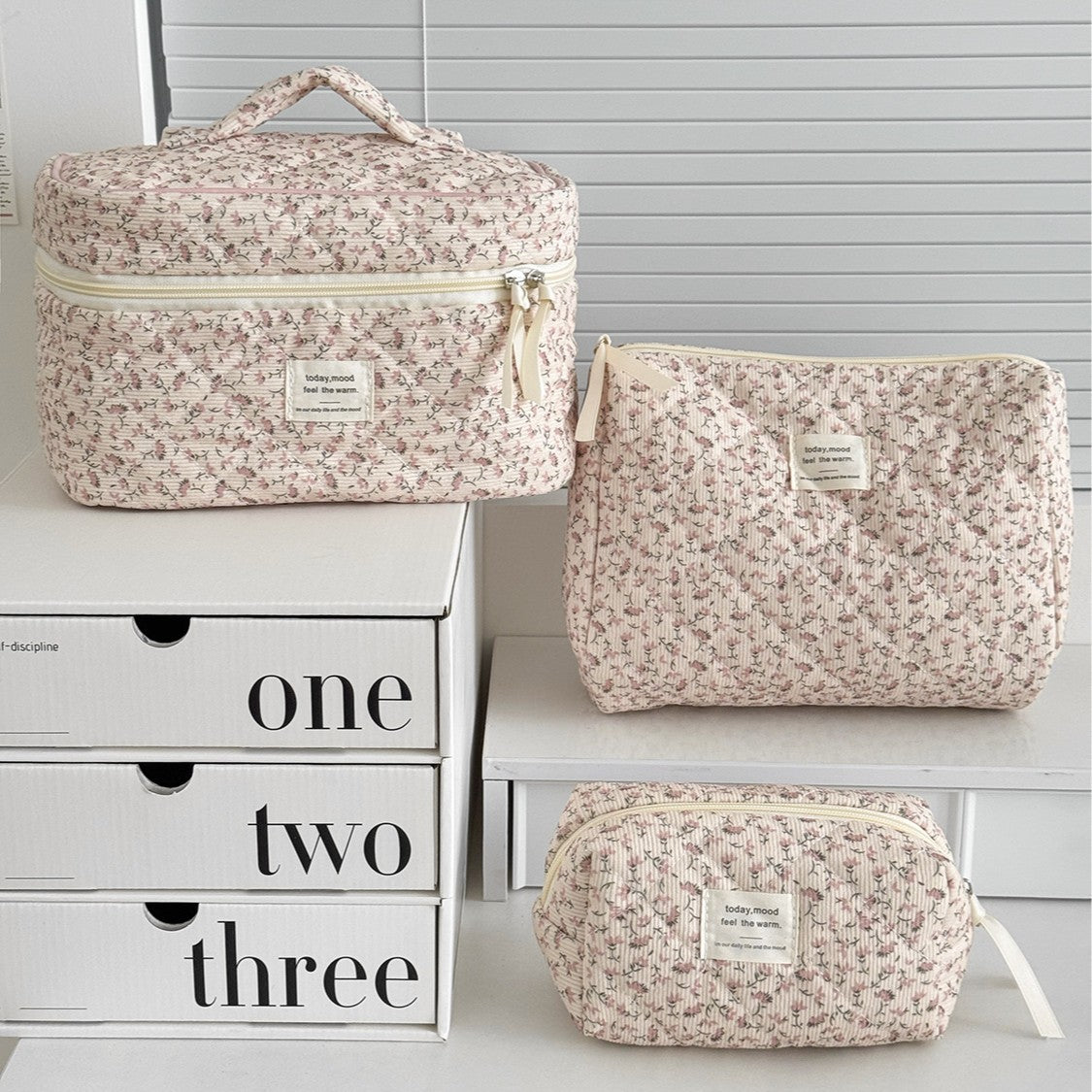 Multifunctional Corduroy Floral Bag – Cosmetic Bag, Clutch & Octagonal Styles