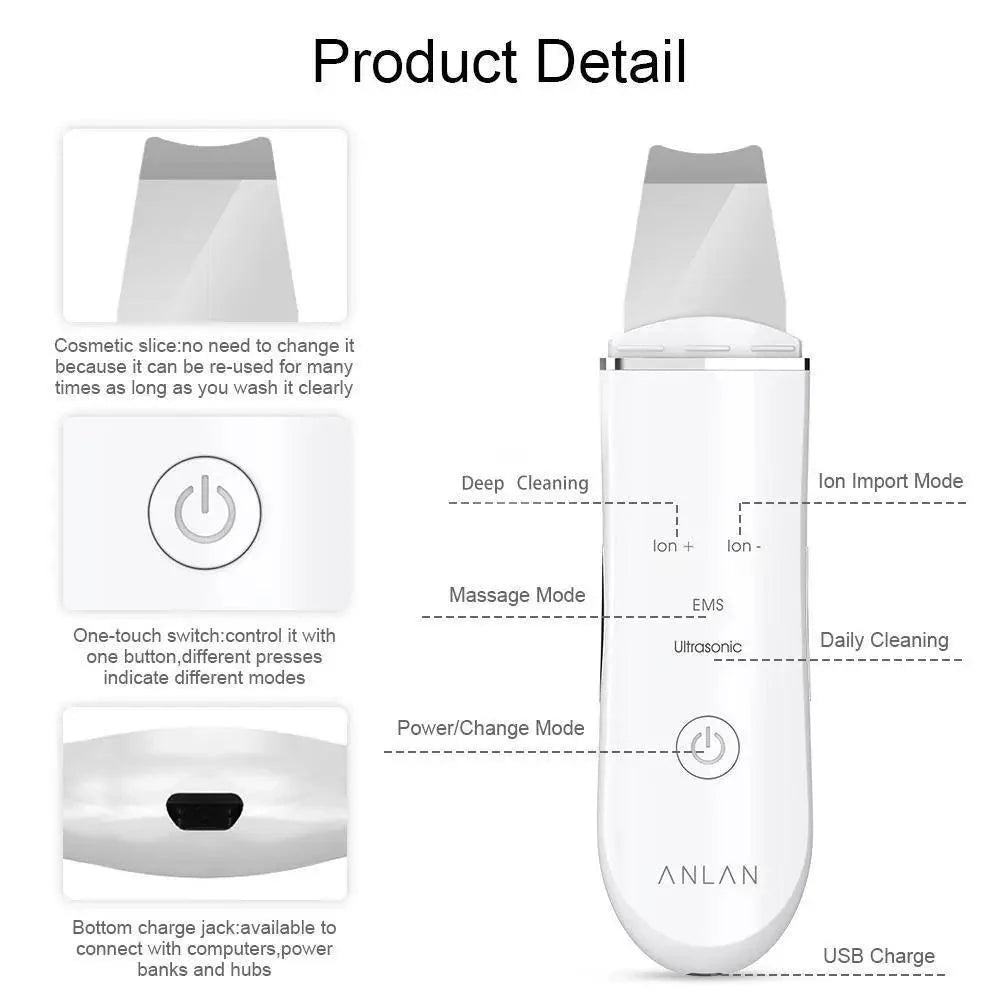 Ultrasonic Derma Skin Scrubber Pen for Face Cleansing Dead Skin Cleaner - Skin Care Tools Beauty Modern Tool